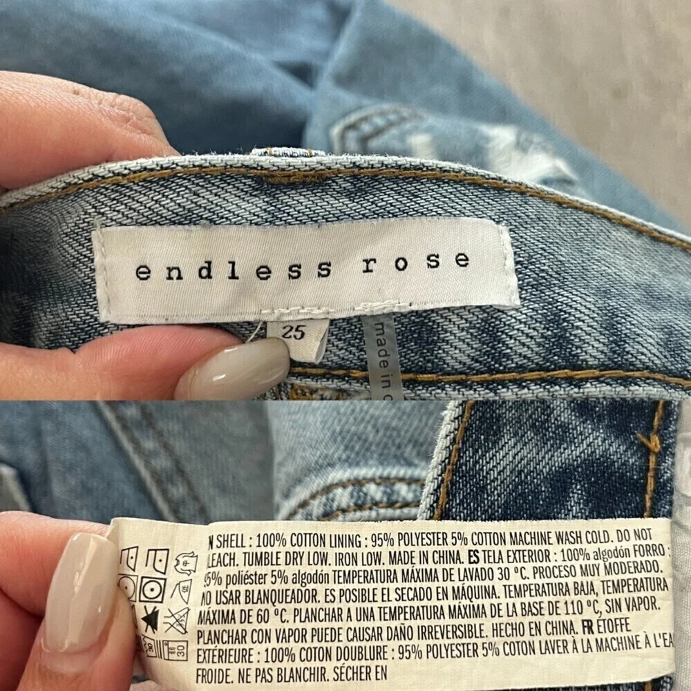 Endless Rose Women's Size 25 Distressed High Rise Denim Cotton Festival Mom Jean